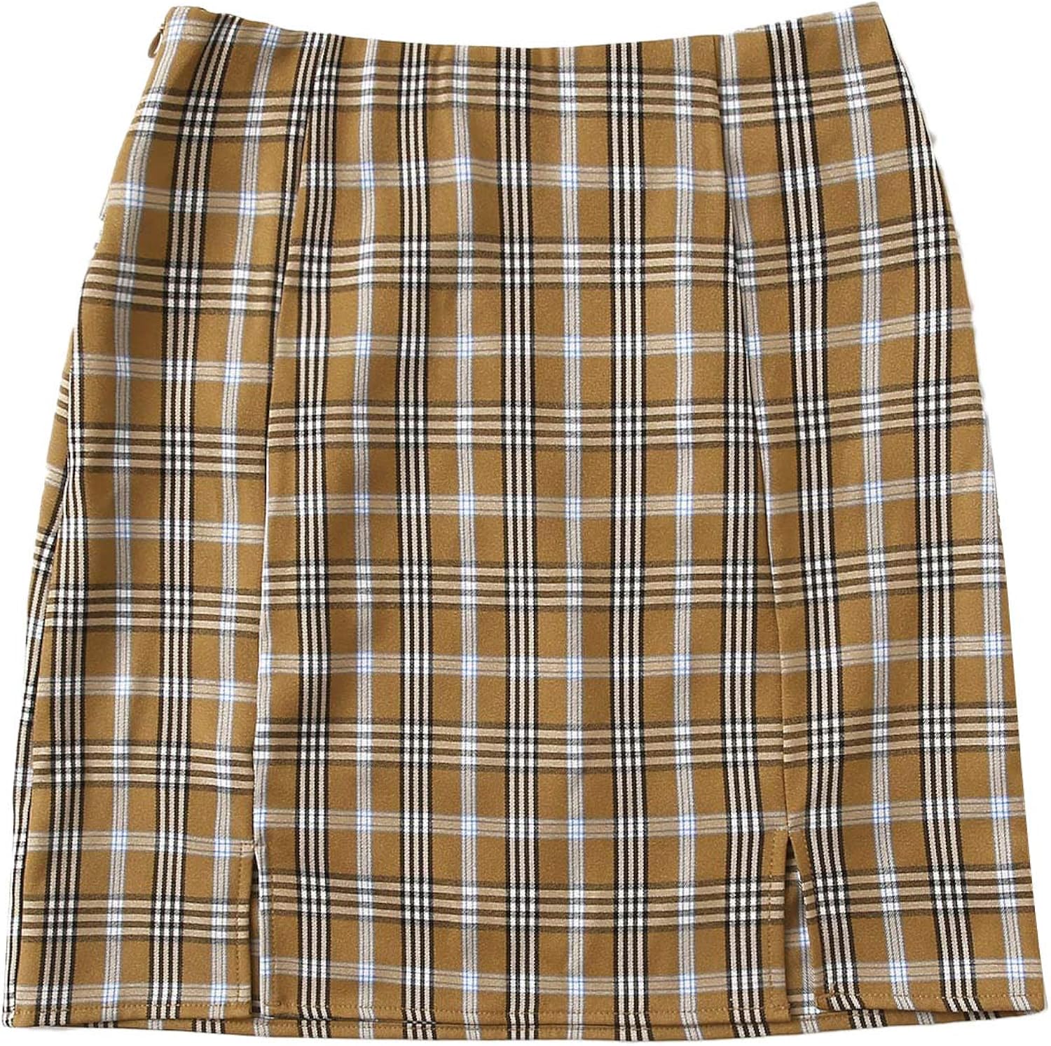 WDIRARA Women's Basic High Waist Bodycon Mini Plaid Uniform Skirt: Clothing