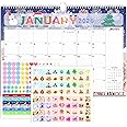 Calendar 2025-2026, Anti Ink Bleed, Durable Thick Paper, Large Ruled Blocks, Wall Calendar 2025-2026 with Stickers, 17" x 12"