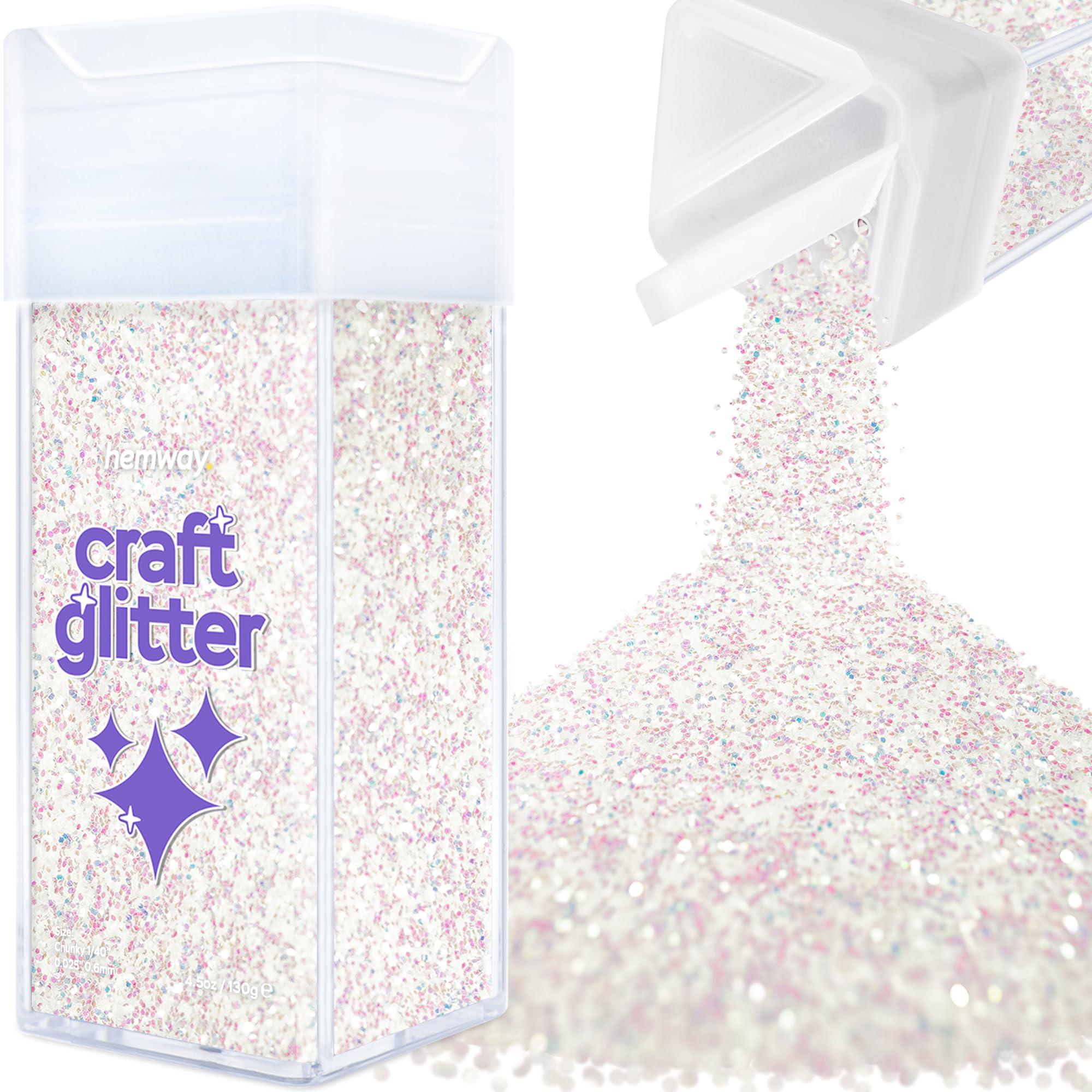 Hemway Glitter Shaker Mother of Pearl Iridescent 110g Chunky, Craft Glitter Shaker for Resin & Epoxy Crafts, Christmas Art Supplies, Nail, Body, Face, Eye, Festival, Crafting, Slime, Sparkle