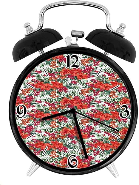 Amazon Co Jp 咲くハイビスカスと野の花モンステラヤシの葉熱帯木の葉ジャングルレトロなスタイルのスタイリッシュな目覚まし時計 直径9 5 Cm Home Kitchen