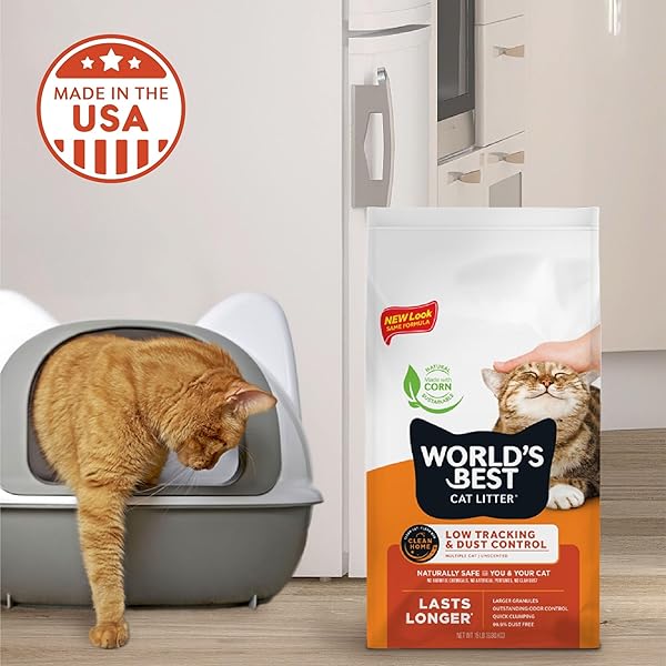 WORLD’S BEST CAT LITTER LOW TRACKING & DUST CONTROL MULTIPLE CAT UNSCENTED 15-POUNDS – NATURAL INGREDIENTS, QUICK CLUMPING, FLUSHABLE & MADE IN USA – LONG-LASTING ODOR CONTROL & EASY SCOOPING