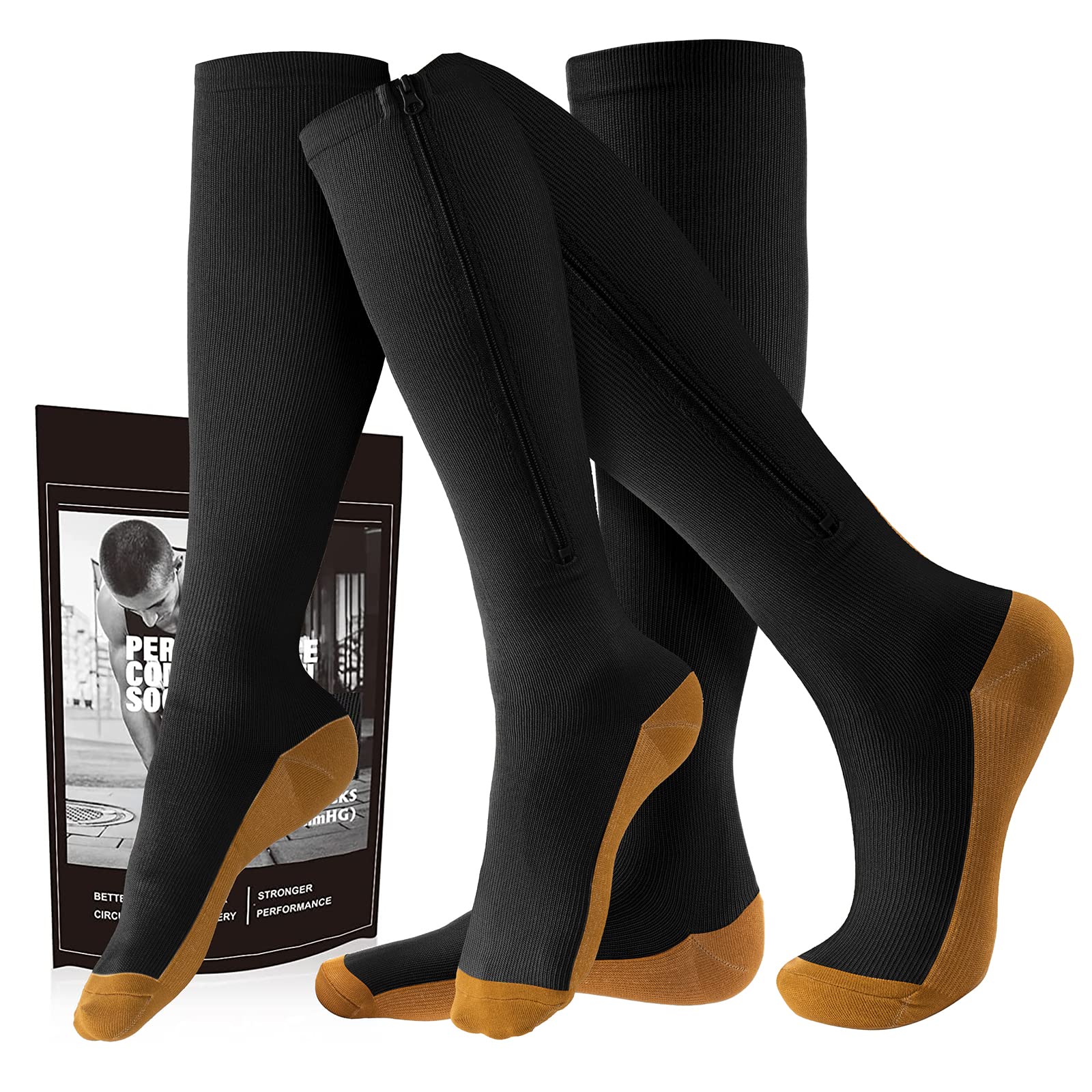cerpite Zipper Compression Socks, 2 Pairs 15-20