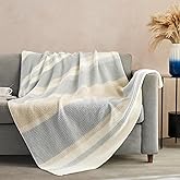 Cozzenity Throw Blanket, Soft Cozy Fluffy Striped Throw Blankets for Couch, Sofa, Bed, Chair, Warm Fuzzy Plush Lightweight Decorative Stripe Blanket, Grey Khaki, 50x60 inches