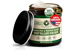 Greenstead Naturals Organic Beef Tallow for Skin – Whipped Tallow Balm for Skin Face and Body with Jojoba Oil and Cocoa Butter – Unscented and Herb-Infused – 4 oz, 2.5fl oz