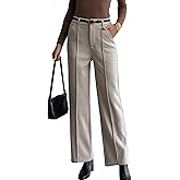 Women's Wool Blend Vintage Tweed Soft Winter Pants Fleece Lined Thermal Wide Leg Casual Dress Trouser