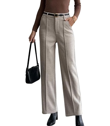 ladies winter dress pants Women's Wool Blend Straight Leg Pants, High Waisted Thick Warm Trousers for Fall Winter, Fall (Apricot,Small) at Amazon Women's Clothing store Classification2_50
