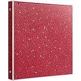 EYROZILL 1 Inch Binders 3 Ring Glitter Binders Fashion View Binder for School Supply, Waterproof, 2 Pockets, Christmas Red