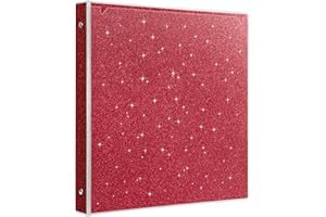 EYROZILL 1 Inch Binders 3 Ring Glitter Binders Fashion View Binder for School Supply, Waterproof, 2 Pockets, Christmas Red