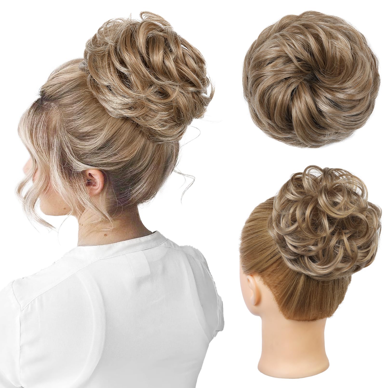 REECHO Messy Bun Hair Piece, Thick Tousled Updo Elastic Hair Bun Hair Piece for Women Synthetic Ponytail Extensions Messy Hair Bun - Dark Blonde