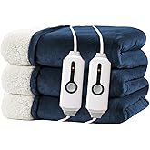 RALYSUN Electric Heated Blanket Queen Size 84"x90" - Dual-Sided with Microplush & Sherpa Fabric, 4 Heat Settings & 10 Hours Auto Off, Dual Controller, Machine Washable - Dark Blue