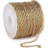 33 Feet 18K Gold PVD Plated Twisted Cable Chains Roll, 2.5mm 304 Stainless Steel Gold Double Links Rope Chain Bulk Spool for Jewelry Making DIY Craft