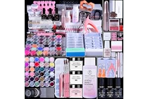 SWEET TREND Acrylic Nail Kit with Everything: Beginners Set with Drill - Professional Acrylic Powder Glitter Monomer False Tips Top Base Coat Starter Kit - Full Decorations Nail Supplies for Nail Extensions Gift