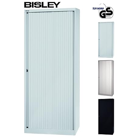 BISLEY Rolladenschrank mit Schloss | Schrank aus Metall | Rolladen aus Kunststoff abschließbar inkl. 4 Einlegeböden | Rolllad