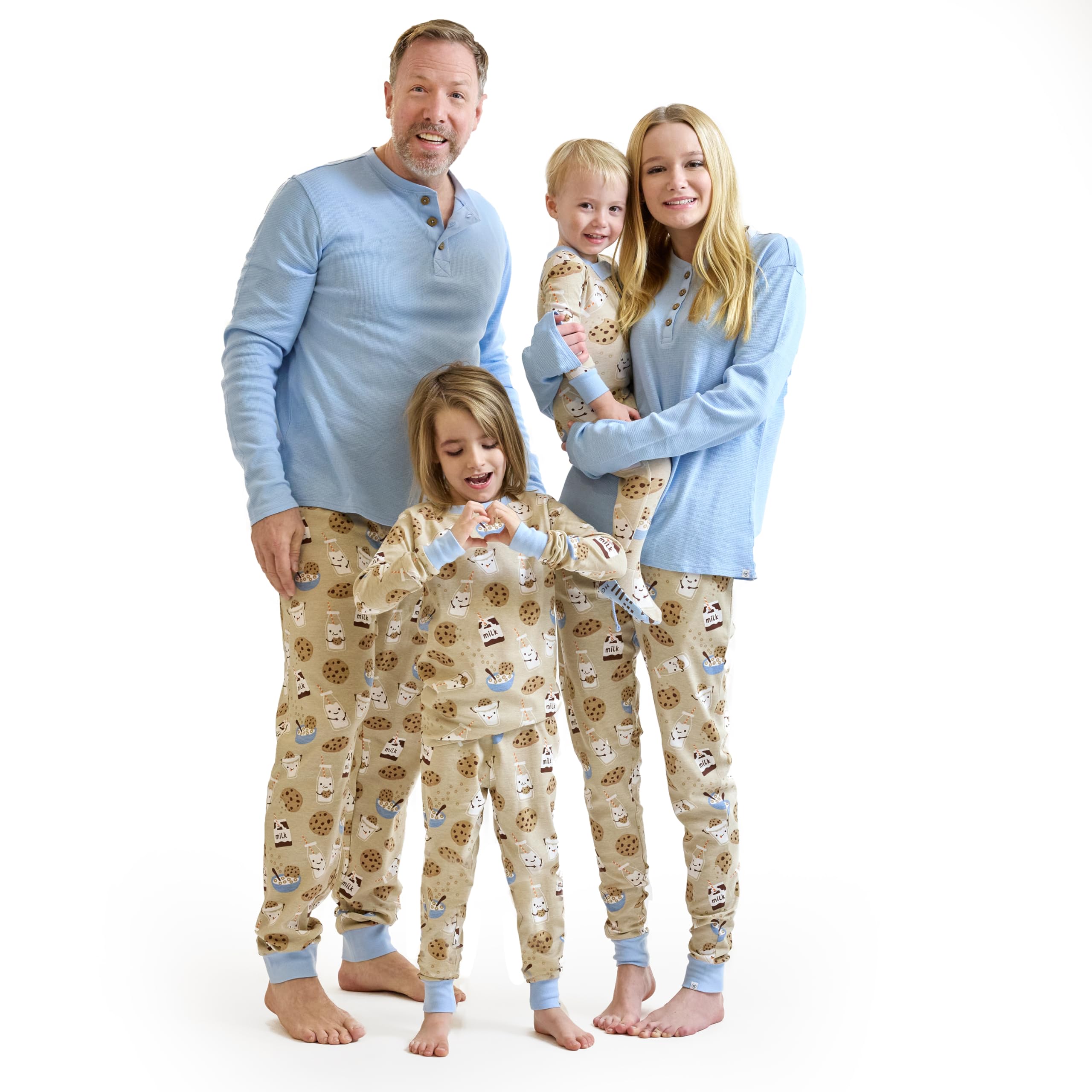 HonestBaby Family Matching Movie Pajamas Organic Cotton for Men, Women, Kids, Toddlers, Baby Boys, Girls, Unisex Pets, Milk N Cookies