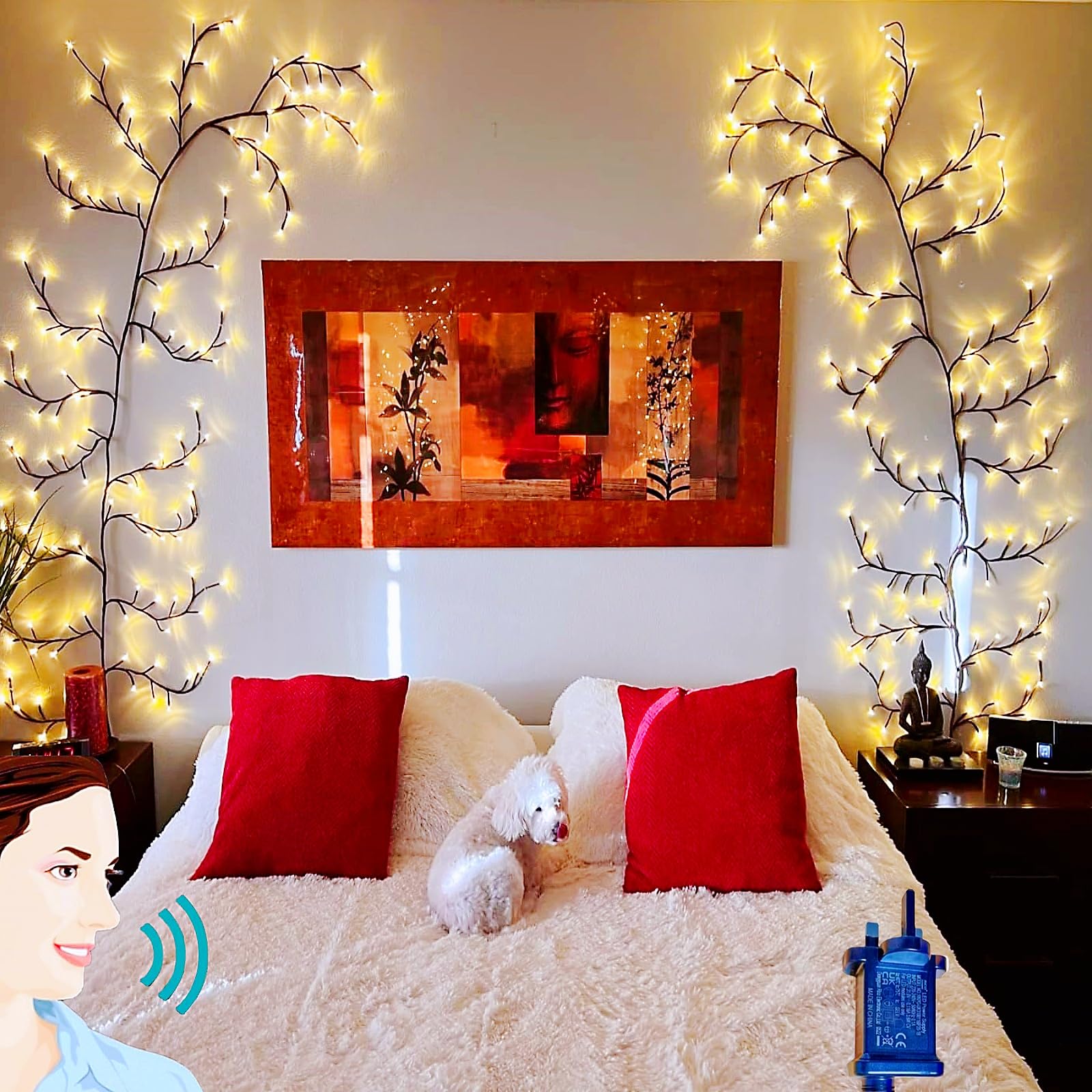 Willow Vine Lights,Intelligent Voice Control 8 Flash Model Twinkling Tree, 8.5ft Flexible Tree 160 Leds for Living Room Bedroom Decorations, Lighted 20 Branchs for Wall Corner Decor(Voice+Key Control)