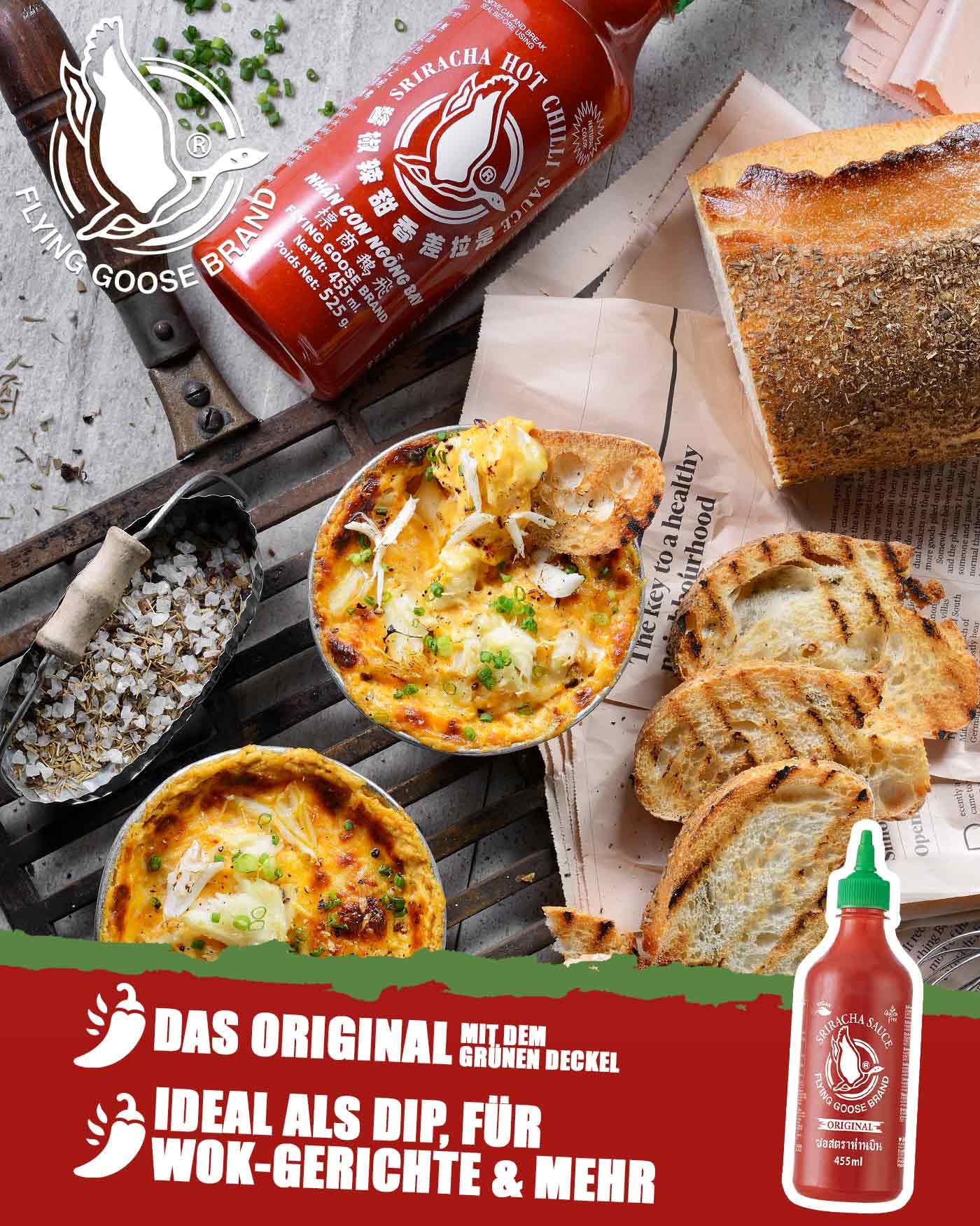 FLYING GOOSE Sriracha Chilisauce, das Original, scharf, grüne Kappe, scharfe Würzsauce aus Thailand, 1 x 455 ml 3