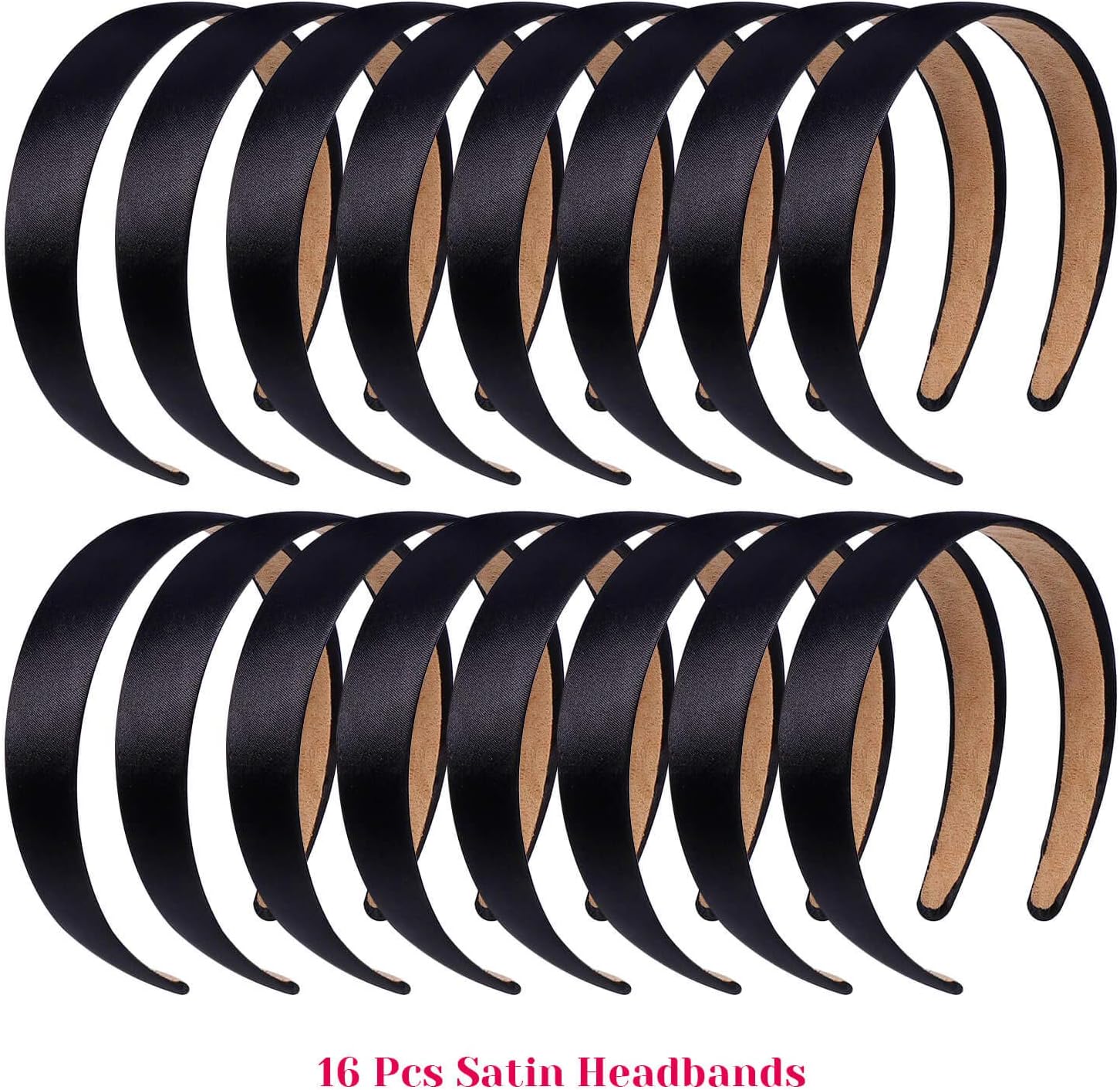 Anezus 16 Pcs Satin Headbands 1 Inch Anti-slip Black Ribbon Hair Bands for Women Girls DIY Craft Hair Accessories - Image 3