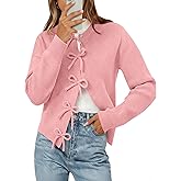 Women's Cardigan Sweaters Bow Button Down Cardigans Fall Fashion Clothes Knit Tie Open Front Coats