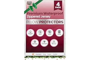 Utopia Bedding Set of 4 Waterproof Pillow Protectors with Zipper Standard Size (White), Ultra Soft Pillow Covers, Bed Bug and Dust Mite Proof Pillow Encasements, Moisture Wicking Pillow Cases