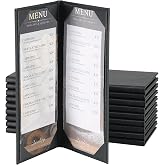 AMGSH 10 Pack 2 View Menu Holder Menu Covers 4.25" x 11" | Black PU Leather Menu Sleeves Book Style for Restaurant Coffee Bars Wine List (2 View 10 Pack)