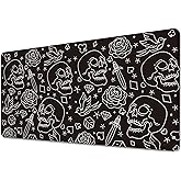 Skull Head with Rose Desk Mat,Large Gaming Mouse Pad,Non-Slip Rubber Base Mousepad with Stitched Edges,Waterproof Mouse Mat Desk Pad for Work, Game, Office (31.5x15.7 in)