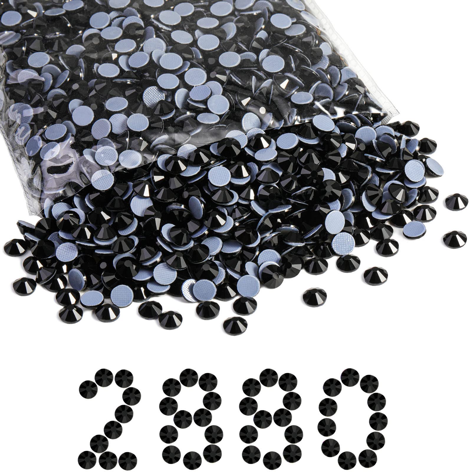 Beadsland Hotfix Rhinestones Bulk, 2880Pcs Crystal Hot Fix Rhinestones for Crafts Clothes DIY Decoration, Black, SS30, 6.3-6.5mm