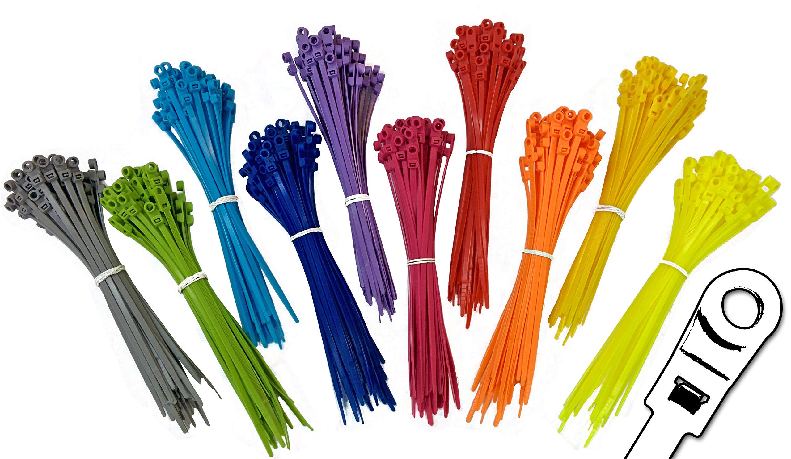 Electriduct 8" Nylon Mounting Cable Ties Plastic Mount Head Screw Zip Ties - 50 lbs - 500 Pack - Multicolor (Blue, Red, Green, Yellow, Fuchsia, Orange, Gray, Purple)