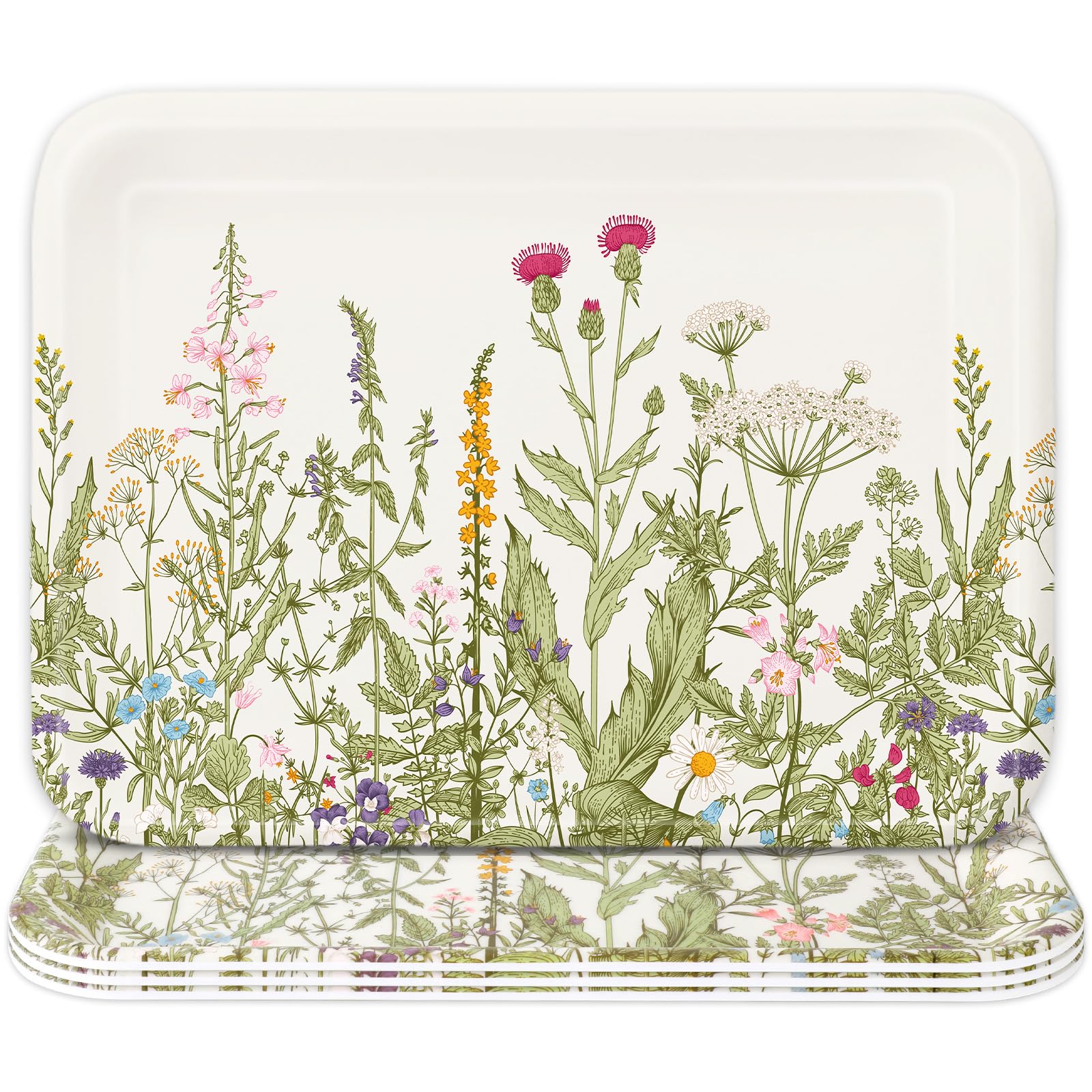 Photo 1 of FYSUIMU 3Pcs Wildflower Serving Tray Green Floral Melamine Charcuterie Board Vintage Cheese Appetizer Board Snack Serving Platter for Spring Home Party Food Supplies