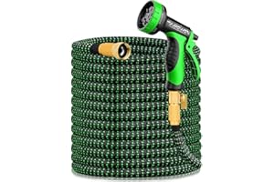 TIAMOWEN 100FT Expandable Garden Hose - with 10-Function Nozzle - Lightweight, No-Kink, Durable 4-Layer Design, Leak-Proof Brass Connectors, Flexible Retractable Water Hose