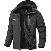MAOYSSEN Men's Waterproof Winter Ski Jacket - Waterproof Fleece Lined Hooded Windproof Winter Snowboard Jacket