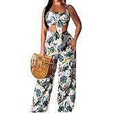Elegant Two Piece Sets for Women Sexy Printing Halter Bandage Top Long Straight Pants Vacation Outfits Beach
