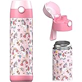 Jarlson® Kids Water Bottle MALI [18OZ] - No Straw Stainless Steel Thermo Bottle - Insulated Waterbottle Leak Proof for School & Sports - Thermo Tumbler for Boys & Girls (Unicorn)