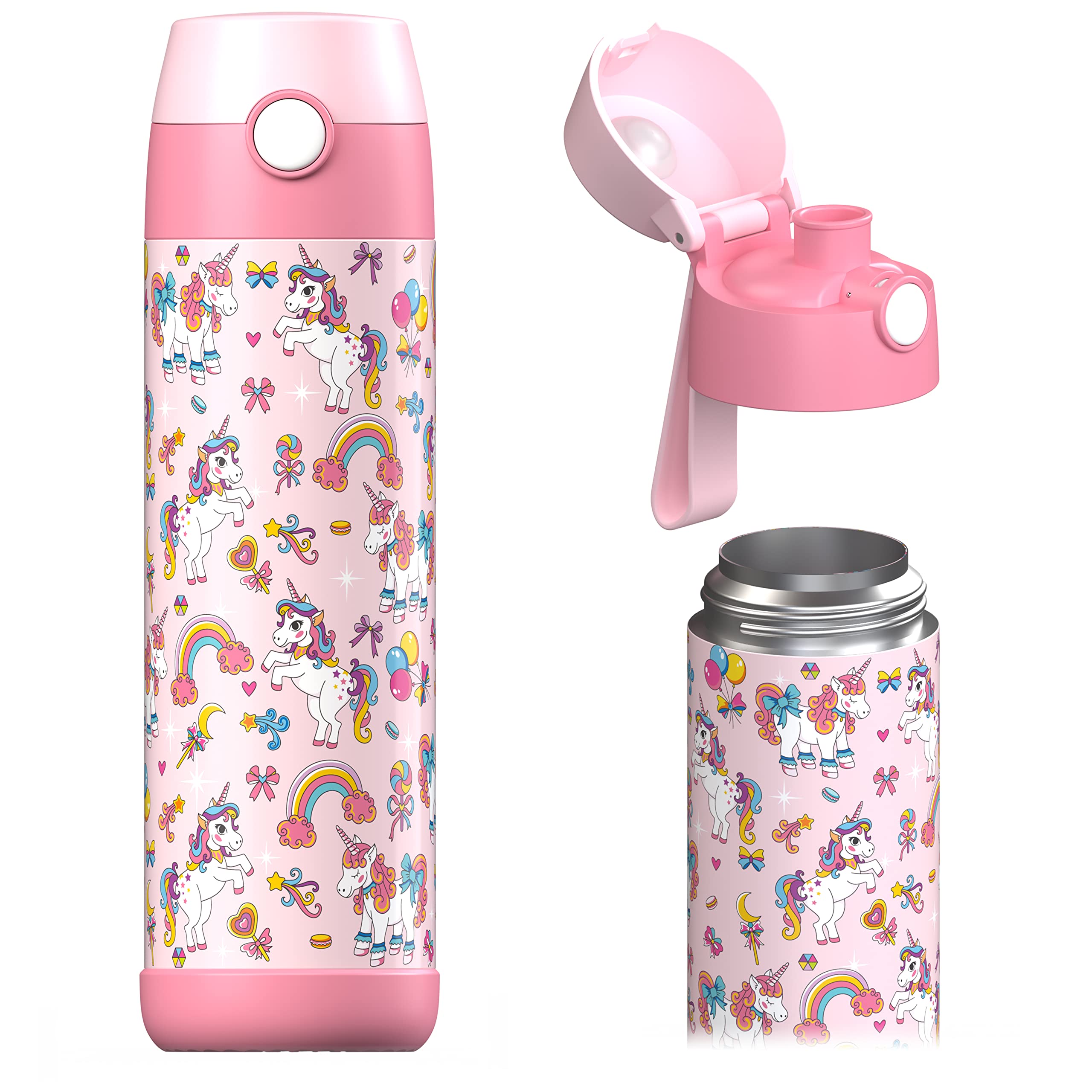 JARLSON® MALI Children's Water Bottle, Stainless Steel, BPA-Free, Leak-Proof, Chug Lid, School, Nursery, 350 ml (Unicorn, 500 ml) — image 1