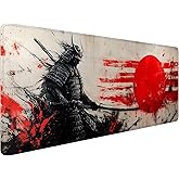 Japanese Samurai Desk Mat Anime Graffiti Large Gaming Mouse Mat with Stitched Edges,Non-Slip Waterproof Rubber Base Mous Mat 31.5"x11.8" Office Computer Keyboard Laptop Home