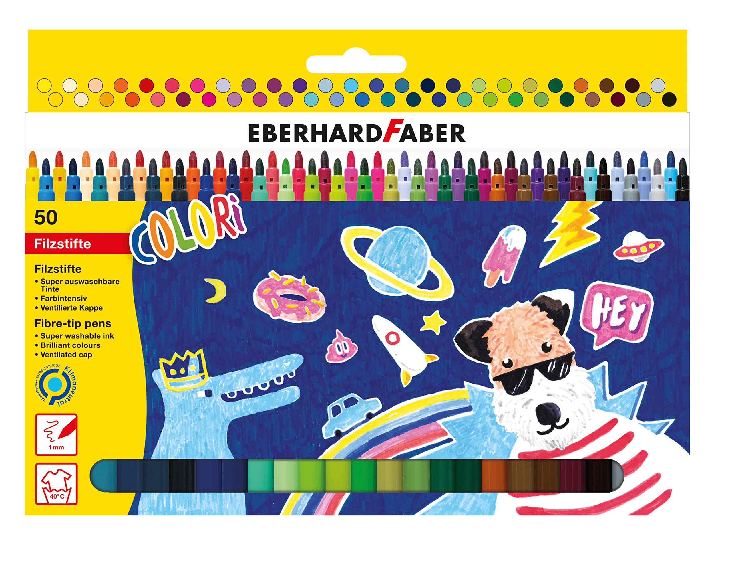 Eberhard Faber Felt-Tip Pen Colori Double 50 Colouring Pens, School, Coloured Pens For Handwriting, Broad Tip For Fast Colouring, Fine Tip For Fine Lines & Details, Essential Colouring Supplies