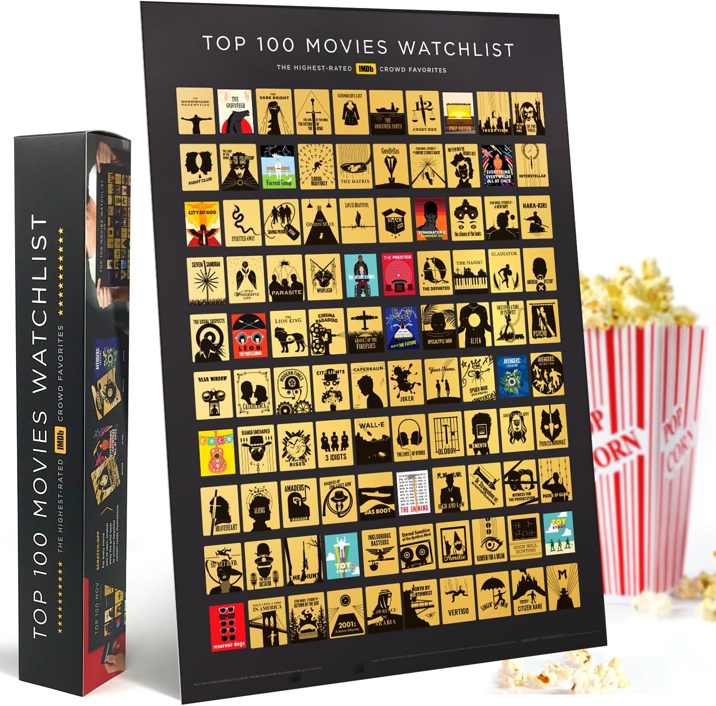 Wall Décor - Official IMDb Top 100 Movies Scratch Off Poster | Premium Bucket List - Made in USA | 16.5x23.4 Inches | Unique Gift for Men and Women Film Lovers | Movie Night Supplies and Room Decor