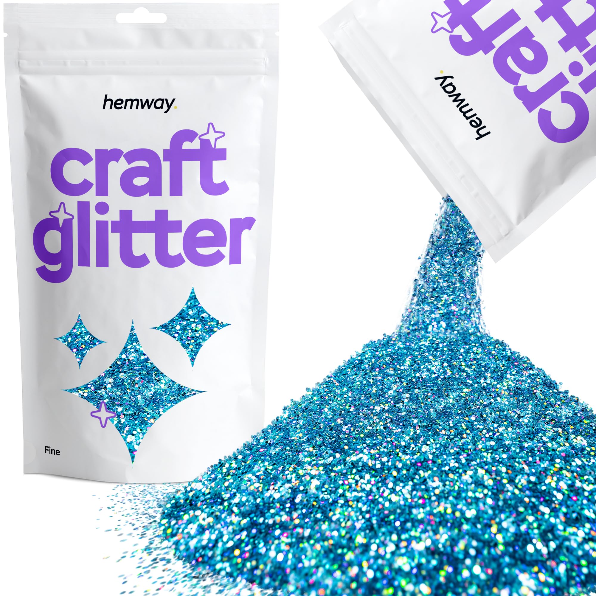 Hemway Craft Glitter Ocean Blue Holographic 100g Fine Glitter for Crafts, Resin, Cosmetic, Nail, Face, Body, Festival, Tumblers, Art, Candle, Crafting