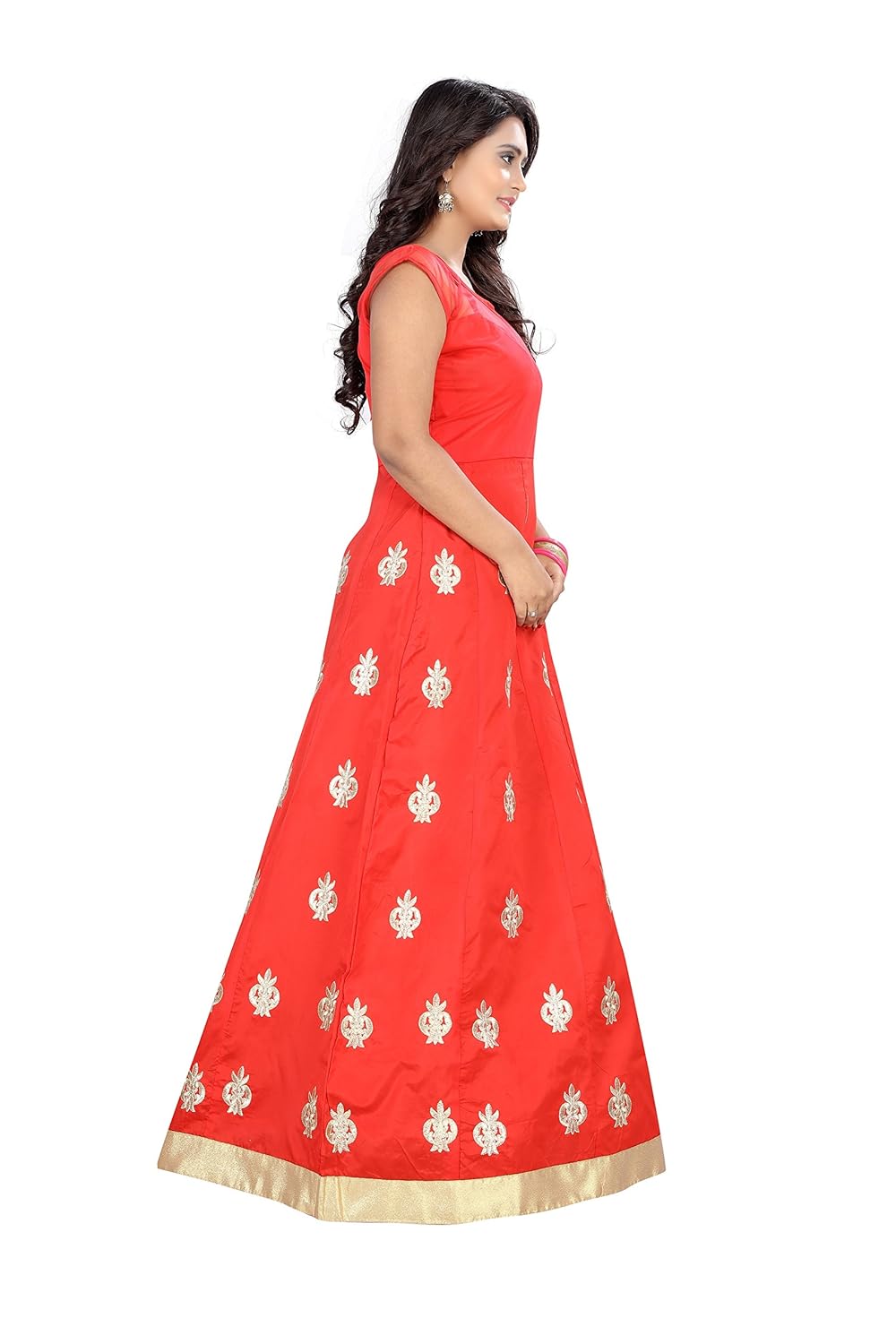 anghan brothers taffeta silk embroidered semi-stitched anarkali suit (orange)