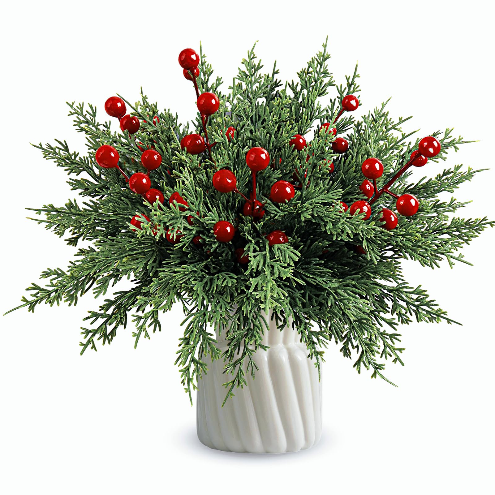 Photo 1 of 60Pcs Christmas Decorations-11.8'' Artificial Pine Branches with 7.9'' Red Berry Stems, Christmas Decor Faux Pine Greenery Stems, Christmas Tree Decorations & Christmas Picks for Indoor Outdoor