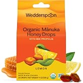 Wedderspoon Organic Manuka Honey Drops, Lemon &amp; Bee Propolis, 20 Count | USDA Organic, Genuine New Zealand Honey, Natural Remedy for Dry Throat