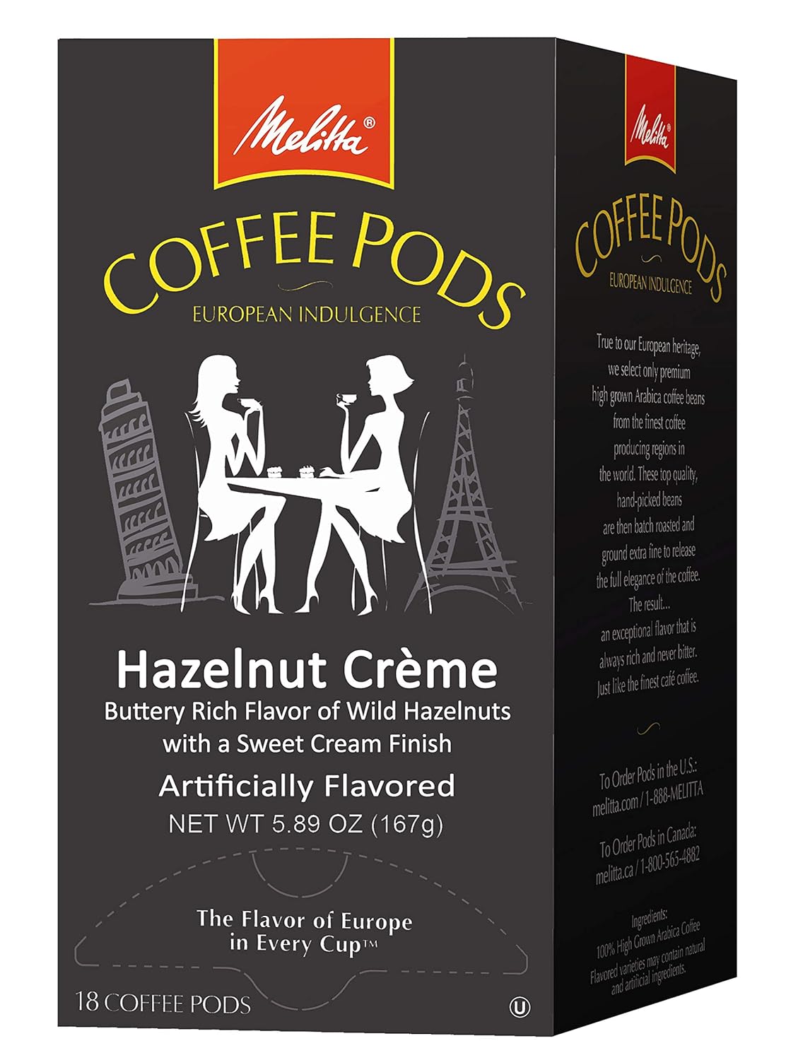 Melitta Coffee Pods, Hazelnut Crème Flavored Coffee, Medium Roast, Single Cup, 18 Count