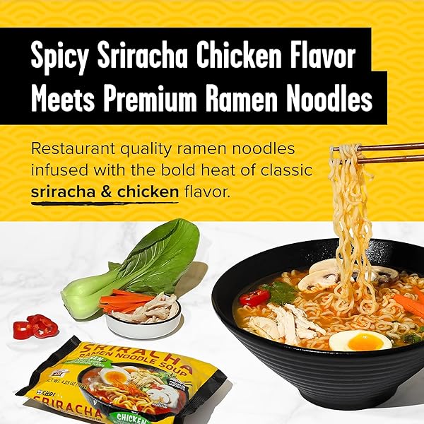 CHOI SRIRACHA RAMEN NOODLE SOUP, CHICKEN FLAVORED – POUCH, 4.23 OZ. (120G), CASE OF 20