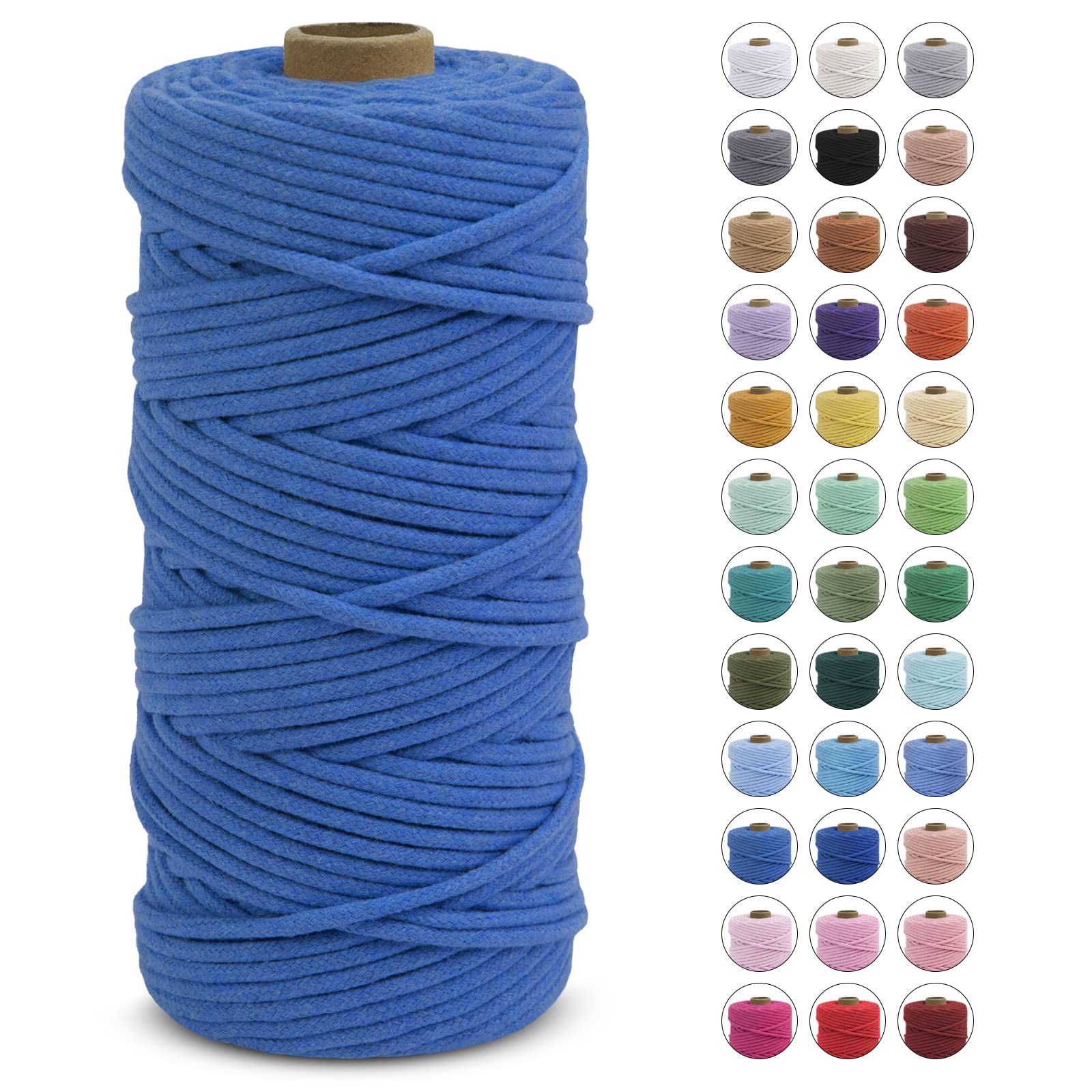 LEREATI Macrame Cord 3mm x 100m, Thick Macrame Rope Natural Cotton Cord Macrame Yarn, Craft Rope for Plant Hanger, Wall Hanging, DIY Crafts, Decorations (Lake Blue)