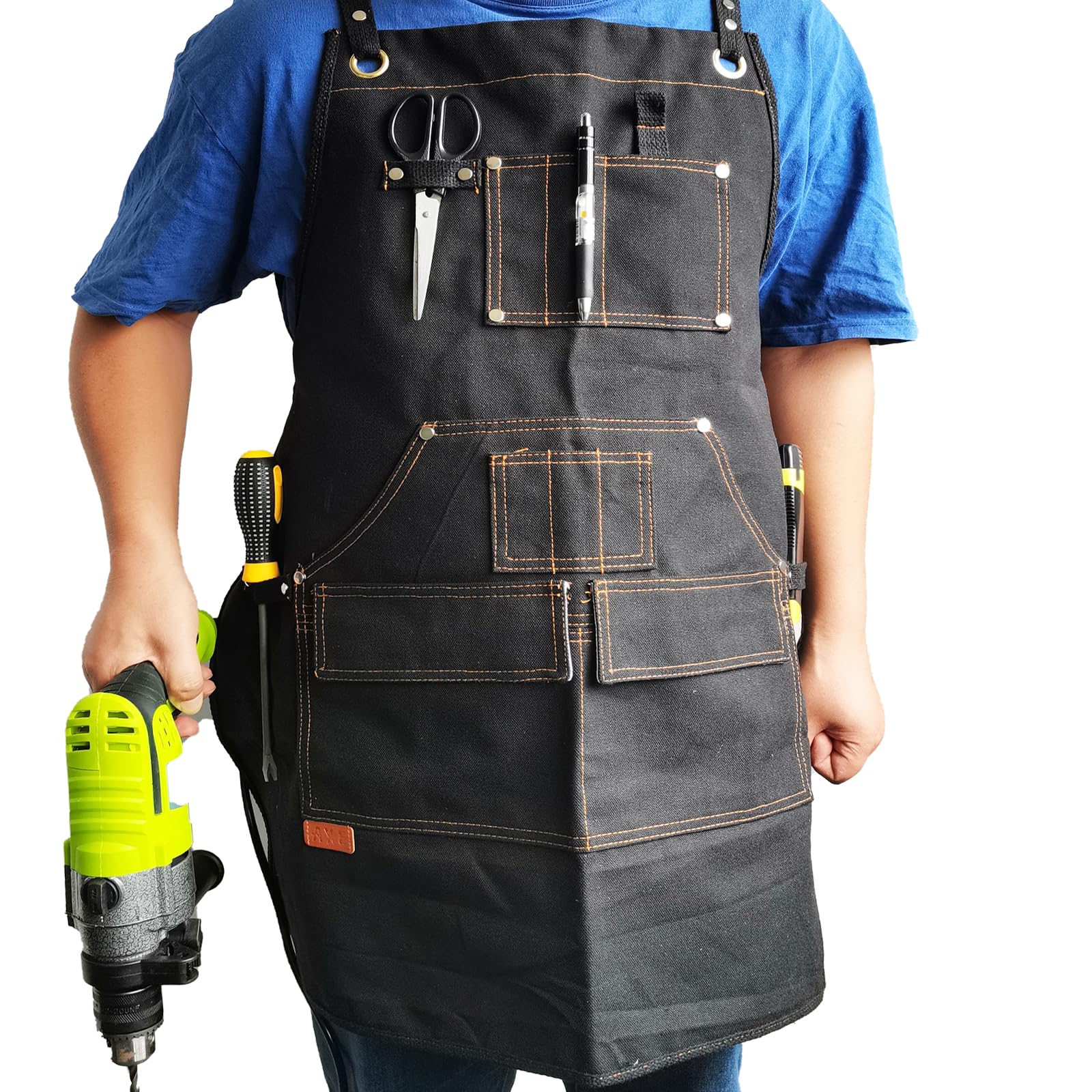 EZZLife Work Aprons, 29.53 x 24.80in(75x63cm) Heaavy Duty Carpenters Working Canvas Apron with Pockets, Tools Aprons for Garden, Pottery, Workshop and Crafts Work - Black