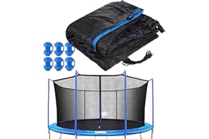 FIIMAN Trampoline Net Replacement with 6 PoleCaps, 12ft 14ft 15 ft Round Frame, Durable and Breathable Trampoline Net with Adjustable Straps, Zippers, Protection Buckles, Black