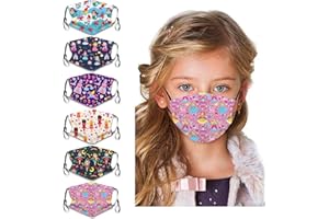 CANBOER 6Pcs Kids Washable Cute Cartoon Face Bandanas Reusable Cloth Face Dust Protection with Adjustable Ear Loops for Boys Girls