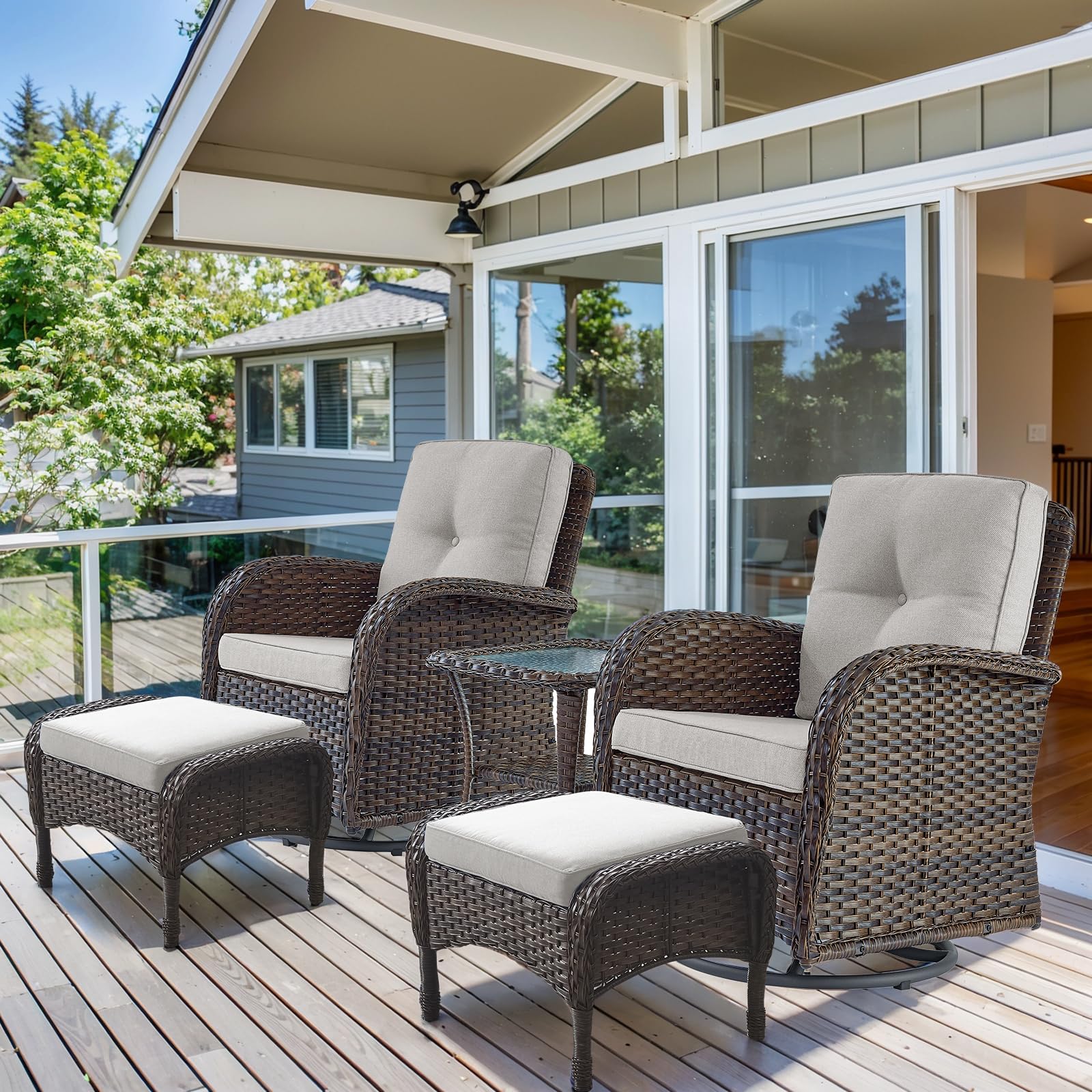 HUMMUH 5 Pieces Wicker Patio Furniture Set,Outdoor