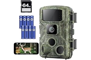 KJK Trail Camera 4K 64MP WiFi Trail Cam Game Camera 64GB Memory Card 8 Batteries with Night Vision, IP67 Waterproof for Hunting, Security, Surveillance, Farm