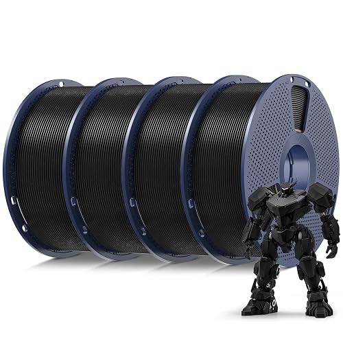 SUNLU 4kg PLA 3D Printer Filament Bundle, Neatly Wound PLA Filament 1.75mm ±0.02mm, Individually Vacuum Packed, 4kg in Total, 1kg per Spool, 4 Pack, 4000g PLA, Black 4-Pack