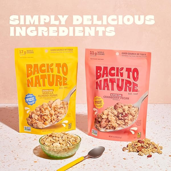 BACK TO NATURE GRANOLA CEREAL – GLUTEN FREE, NON-GMO, PLANT BASED SNACKS MADE WITH WHOLE GRAIN ROLLED OATS – CRANBERRY PECAN, 11 OUNCE (PACK OF 6